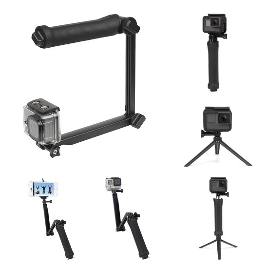 XTGP217 Foldable Multi-functional 3-Way Grip Arm Monopod Selfie Stick for GoPro for Smartphone