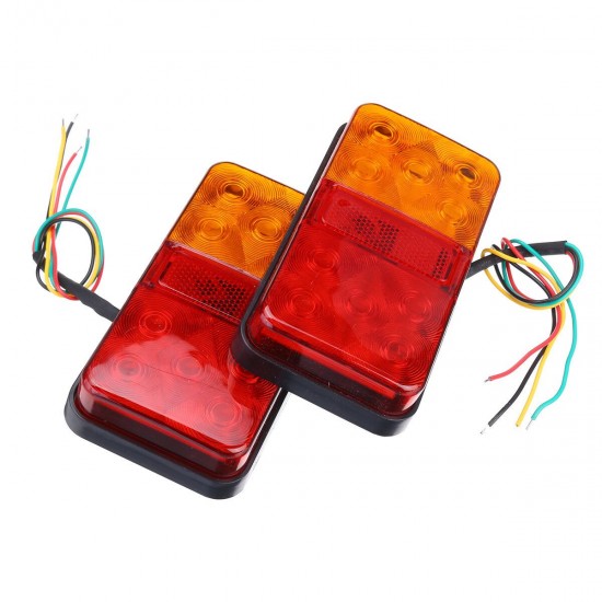 2Pcs 10 LED Rear Stop Indicator Tail Lights Red+Amber for Trailer Truck Lorry Caravan Van 12-80V