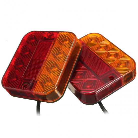 LED Taillight Turn Signal Lights Brake Stop Lamp Red Amber 10-30V 9.3x10.2cm for Truck Trailer