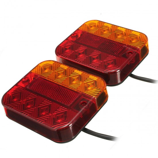 LED Taillight Turn Signal Lights Brake Stop Lamp Red Amber 10-30V 9.3x10.2cm for Truck Trailer