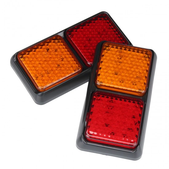 Pair 24V 72LEDs Tail Lights Red Amber Brake Turn Signal Lamps for Trailer Truck Caravan