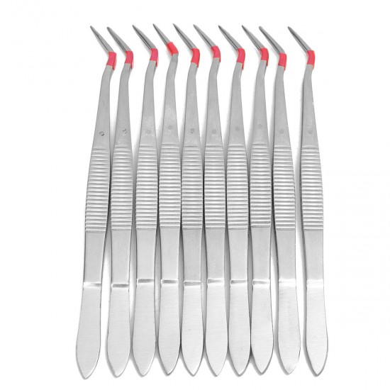 10Pcs 6inch Stainless Steel Dental Tweezers Surgical Lab Instruments Dentistry Tool