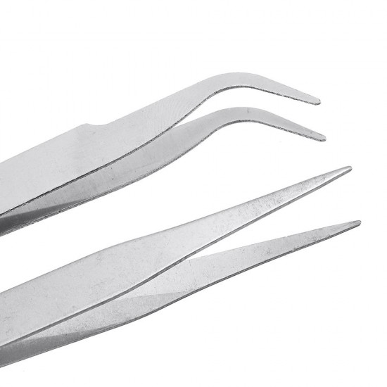 2pcs Mini Stainless Steel Tweezer Straight and Elbow Head Tweezer