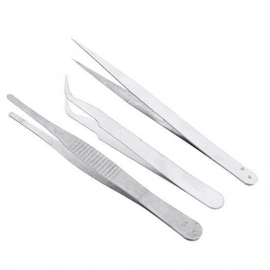 3 In 1 Stainless Steel Tweezer Straight/Flat/Elbow Head Tweezer