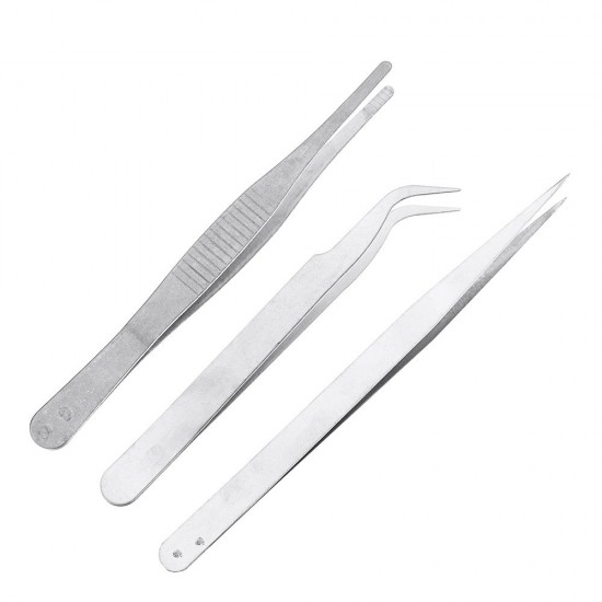 3 In 1 Stainless Steel Tweezer Straight/Flat/Elbow Head Tweezer