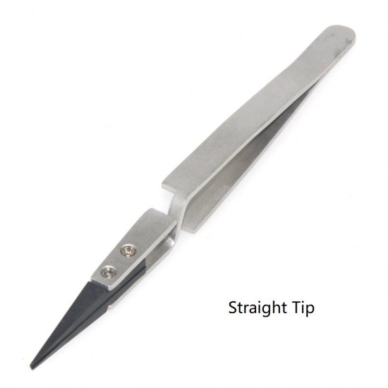 5PCS ESPLB Silver-Black Reverse Tweezers Stainless Steel Handle Plastic Tip Newest Flat/Straight/Curved Tip Tweezers