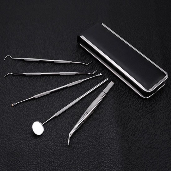 5pcs Handle Stainless Dental Tools Kit Dentist Teeth Clean Hygiene Picks Mirror Tool