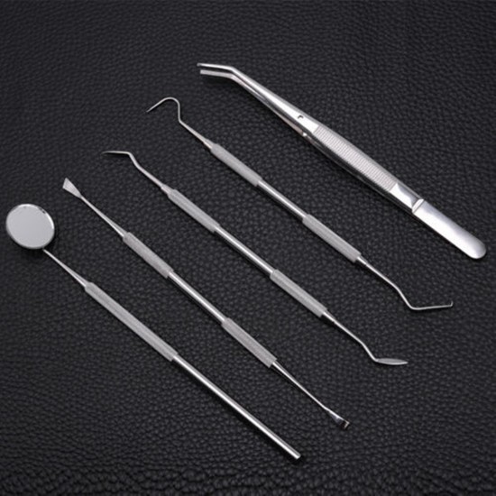 5pcs Handle Stainless Dental Tools Kit Dentist Teeth Clean Hygiene Picks Mirror Tool