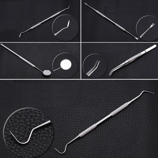 5pcs Handle Stainless Dental Tools Kit Dentist Teeth Clean Hygiene Picks Mirror Tool