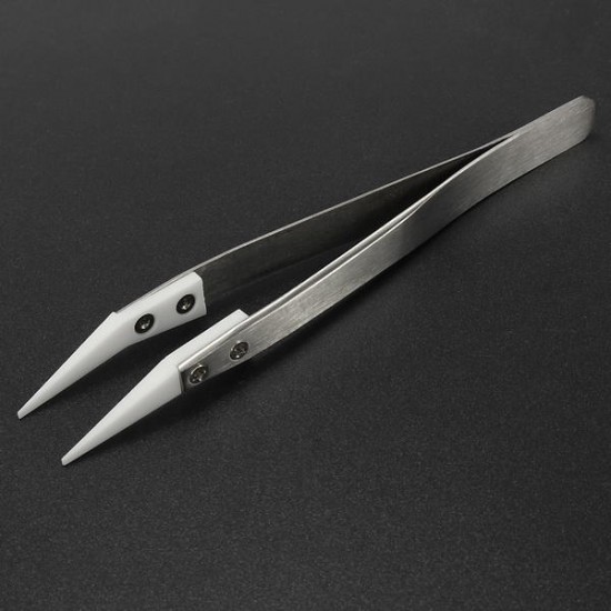 6Pcs Ceramic Tweezers Heat Resistant Non Conductive Stainless Steel Body Silve