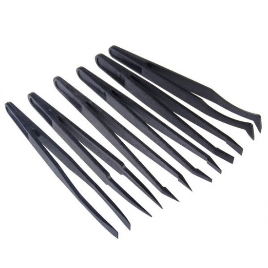 6pcs Black Anti-static Plastic Tweezers Heat Resistant Repair Tool 6pcs Black Anti-static Plastic Tweezers Heat Resistant Repair Tool