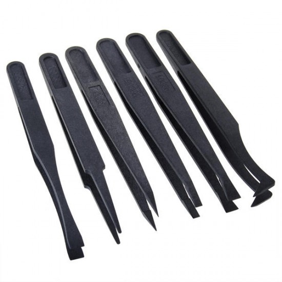 6pcs Black Anti-static Plastic Tweezers Heat Resistant Repair Tool 6pcs Black Anti-static Plastic Tweezers Heat Resistant Repair Tool