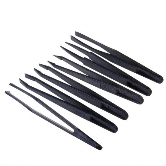 6pcs Black Anti-static Plastic Tweezers Heat Resistant Repair Tool 6pcs Black Anti-static Plastic Tweezers Heat Resistant Repair Tool
