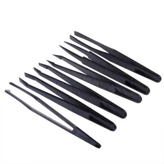 6pcs Black Anti-static Plastic Tweezers Heat Resistant Repair Tool