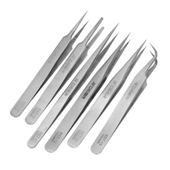 6pcs RST10-15 High-Precision Stainless Steel Pointed Tweezers Electronics Tweezers Set