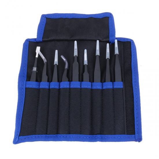 9 Pcs ESD Tweezer Anti-static Stainless Steel Precisiion Tweezers for Electronics Nail Beauty 9 Pcs ESD Tweezer Anti-static Stainless Steel Precisiion Tweezers for Electronics Nail Beauty