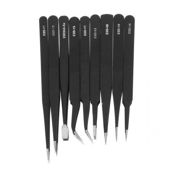 9pcs Resists Corrosion Anti-static Tweezers Stainless Tweezers