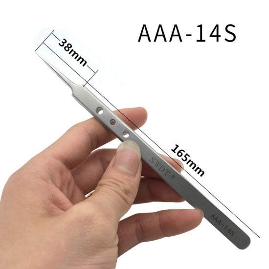 AAA-12S AAA-14S AAA-15S PrecisIion Pointed Tweezers Stainless Steel Clamps Lengthened Anti-Static Tweezer Tool