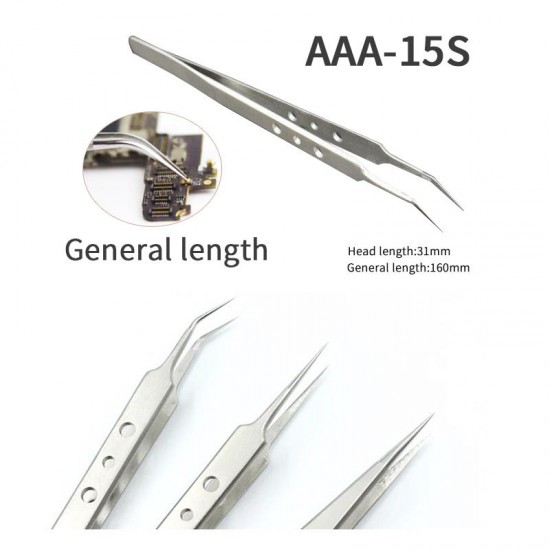 AAA-12S AAA-14S AAA-15S PrecisIion Pointed Tweezers Stainless Steel Clamps Lengthened Anti-Static Tweezer Tool