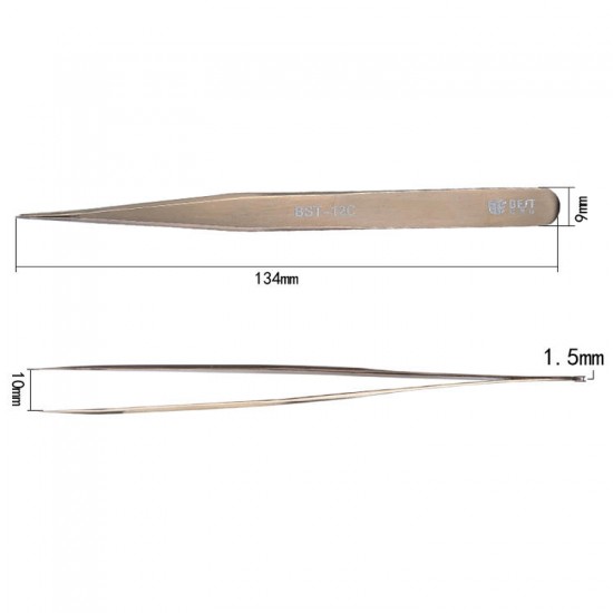 BST-12C Mobile Phone Repair Tools Stainless Steel Pointed Tweezer Anti-magnetic Anti-acid