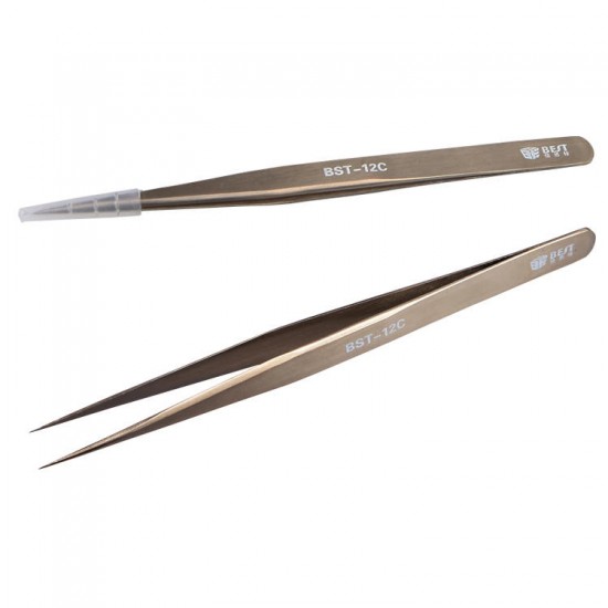 BST-12C Mobile Phone Repair Tools Stainless Steel Pointed Tweezer Anti-magnetic Anti-acid