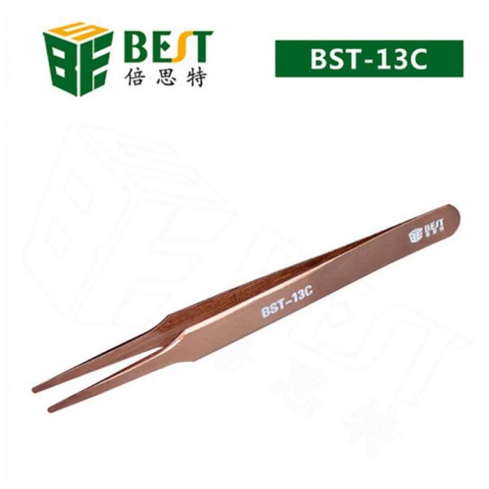 BST-13C Anti-magnetic Anti-acid Stainless Steel Flat head Color Coated Tweezer For Mobile Phone Repair Tools