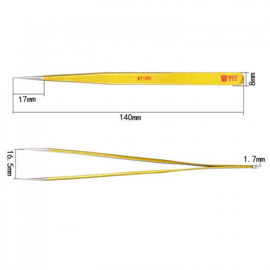 BST-168H High Quality 202 Gold-plated Stainless Steel Eyelash Extension Pointed Tweezer