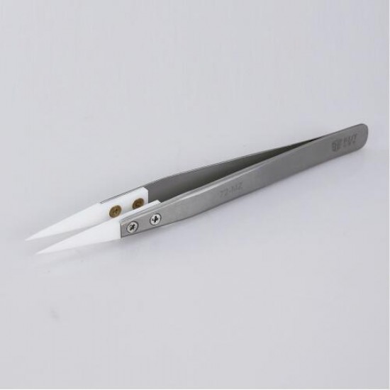 BST-72-MZ Anti-acid Ceramic Tipped Stainless Steel Tweezer Fine Pointed Tips With Heat Resistance 128x10mm