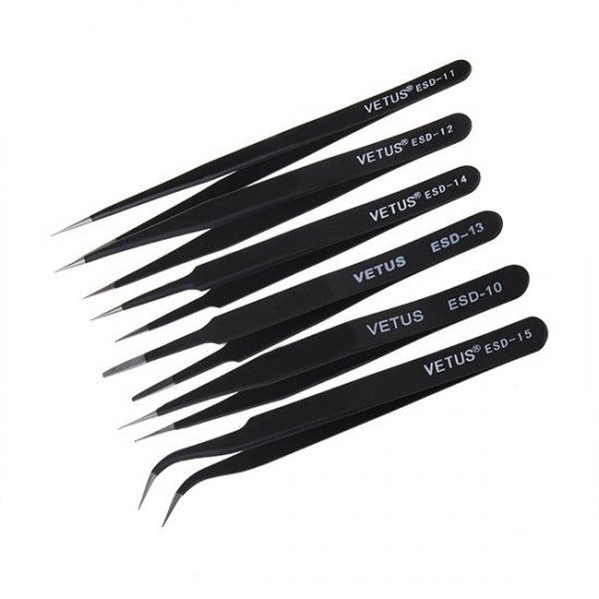 6Pcs Anti-Static Different Size ESD Tweezers ESD10 to ESD15