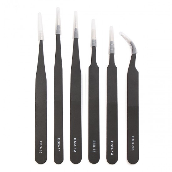 6Pcs Safe Anti-static Tweezers Maintenance Repair Nippers Forceps Tools Kit ESD10-15 6Pcs Safe Anti-static Tweezers Maintenance Repair Nippers Forceps Tools Kit ESD10-15