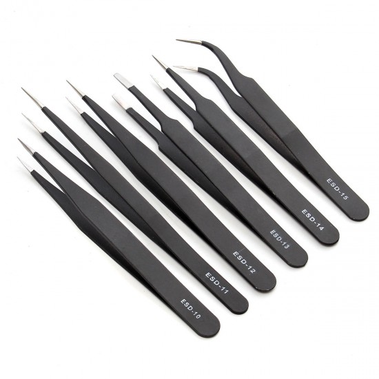 6Pcs Safe Anti-static Tweezers Maintenance Repair Nippers Forceps Tools Kit ESD10-15 6Pcs Safe Anti-static Tweezers Maintenance Repair Nippers Forceps Tools Kit ESD10-15