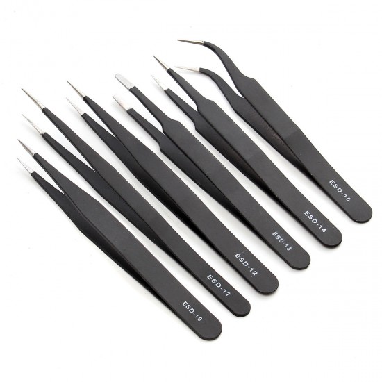 6Pcs Safe Anti-static Tweezers Maintenance Repair Nippers Forceps Tools Kit ESD10-15