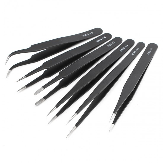 6Pcs Safe Anti-static Tweezers Maintenance Repair Nippers Forceps Tools Kit ESD10-15 6Pcs Safe Anti-static Tweezers Maintenance Repair Nippers Forceps Tools Kit ESD10-15