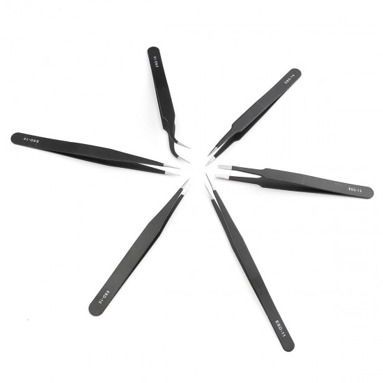 6Pcs Safe Anti-static Tweezers Maintenance Repair Nippers Forceps Tools Kit ESD10-15 6Pcs Safe Anti-static Tweezers Maintenance Repair Nippers Forceps Tools Kit ESD10-15