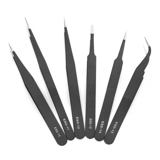 6Pcs Safe Anti-static Tweezers Maintenance Repair Nippers Forceps Tools Kit ESD10-15 6Pcs Safe Anti-static Tweezers Maintenance Repair Nippers Forceps Tools Kit ESD10-15