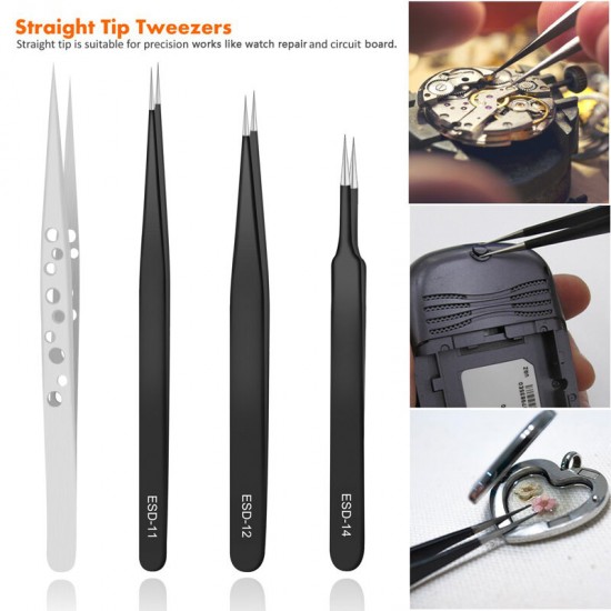 9Pcs Tweezers Set Stainless Steel Anti-static Precision Tweezers for Electronic Mobile Phone Repair Tools Hand Tools