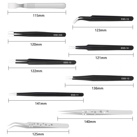 9Pcs Tweezers Set Stainless Steel Anti-static Precision Tweezers for Electronic Mobile Phone Repair Tools Hand Tools