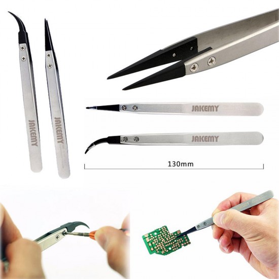 JM-T10-11 Stainless Steel Electronic Anti-static Tweezers Pointed and Curved Replaceable Tweezer Kit