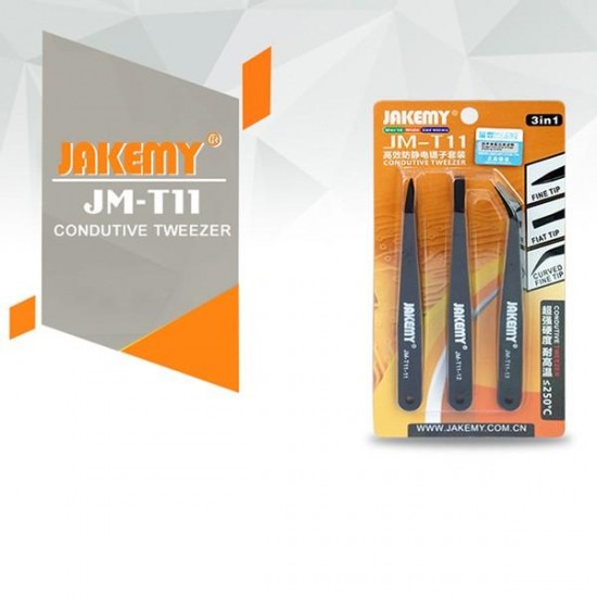 JM-T11 3pcs Nylon Anti-static Tweezers Set Triad Fix Repair Tool Kit for Electronic Components