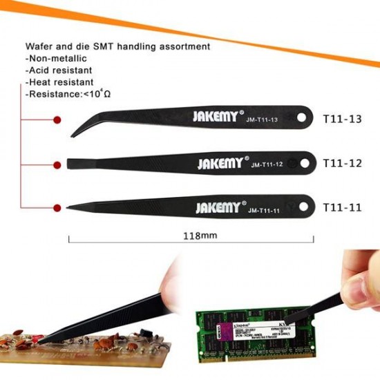 JM-T11 3pcs Nylon Anti-static Tweezers Set Triad Fix Repair Tool Kit for Electronic Components