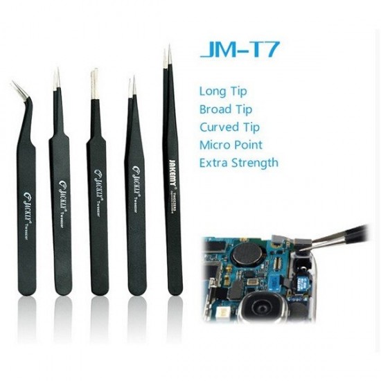 JM-T7-11 Stainless Steel DIY Electronic Long Pointed End Tweezer Forceps Maintenance Tools