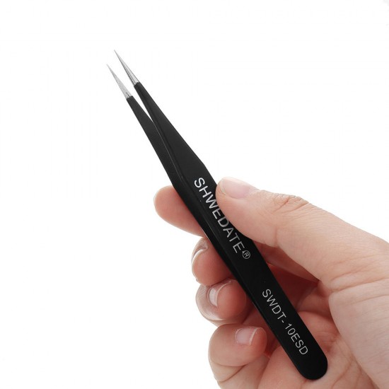 SWDT-10ESD Precision Anti-Static Tweezer PC Phone Maintenance Tools Straight Tip Head Stainless Steel