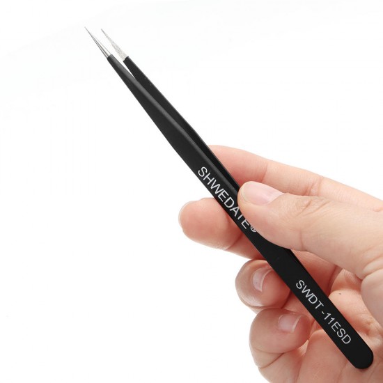 SWDT-11ESD Precision Anti-Static Tweezer PC Phone Maintenance Tools Extra Fine Tips Head Stainless Steel