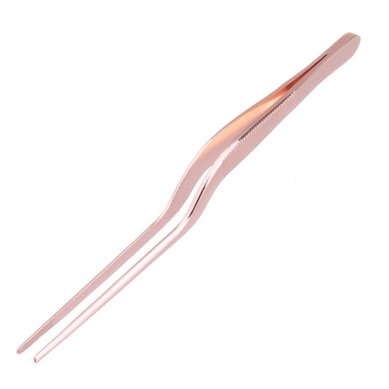 Stainless Steel Offset Tweezer Chef Plating Tongs Serving Presentation Rose Gold