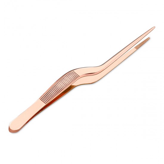 Stainless Steel Offset Tweezer Chef Plating Tongs Serving Presentation Rose Gold