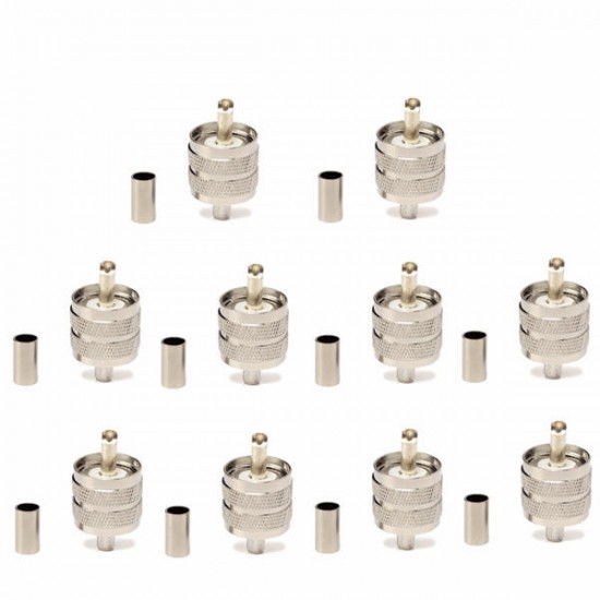 10pcs UHF Male Connector Pl259 Plug Crimp RG58 RG142 LMR195 Cable Connector Adapter 10pcs UHF Male Connector Pl259 Plug Crimp RG58 RG142 LMR195 Cable Connector Adapter