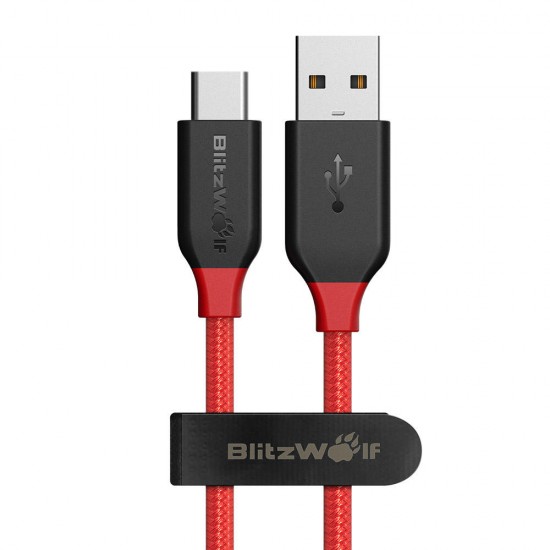 2 * BW-TC6 3A USB Type-C Braided Charging Data Cable 6ft/1.8m With Magic Tape Strap
