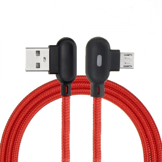 2M 90 Degree 2.4A Breathing Light Micro USB Fast Charging Data Cable For Smartphone Tablet