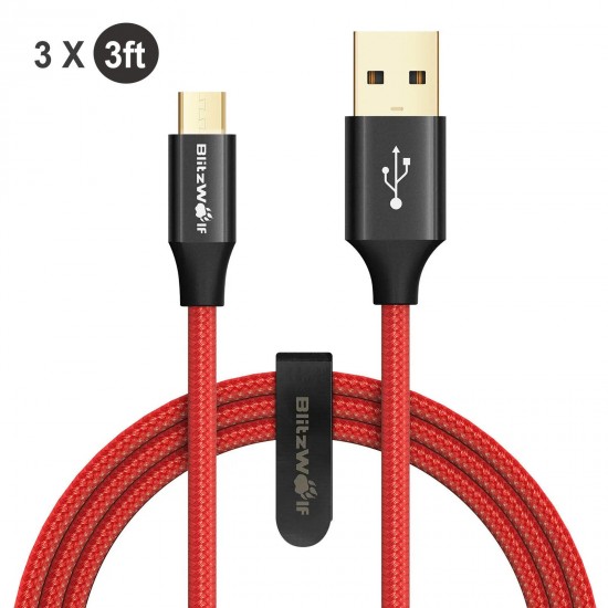 [3 Pack] BW-MC7 2.4A Braided Durable Micro USB Charging Data Cable 3ft/0.9m For ZenFone Max Pro