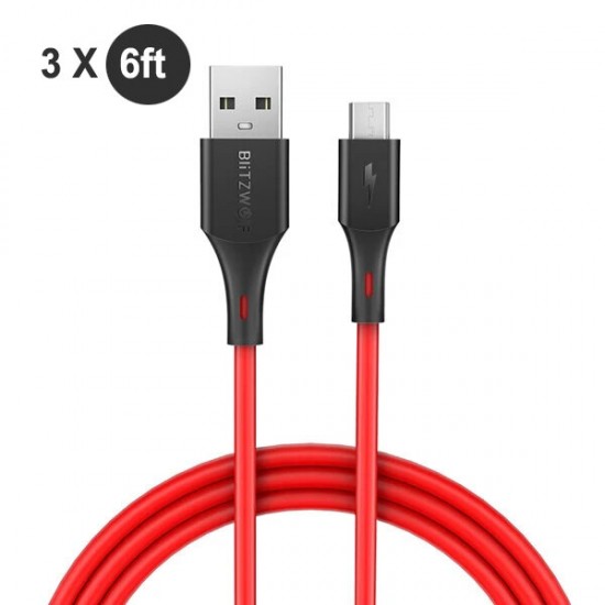 [3 Pack] BW-MC14 Micro USB Charging Data Cable 6ft/1.8m For ZenFone Max Pro-Red